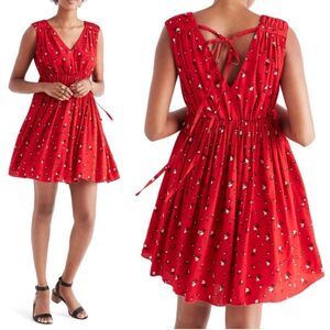 Madewell Magnolia Tie-Back Red Floral Dress Women's Size XS